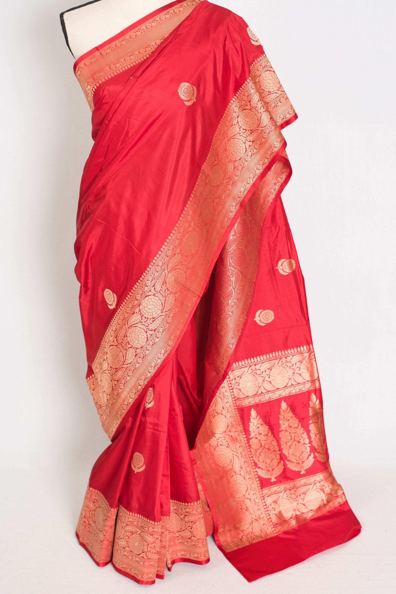 Maya : Silk Mark Certified Bridal Katan Banarasi Silk Saree in Red and Gold - Saree Mandi