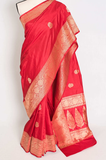 Maya : Silk Mark Certified Bridal Katan Banarasi Silk Saree in Red and Gold - Saree Mandi