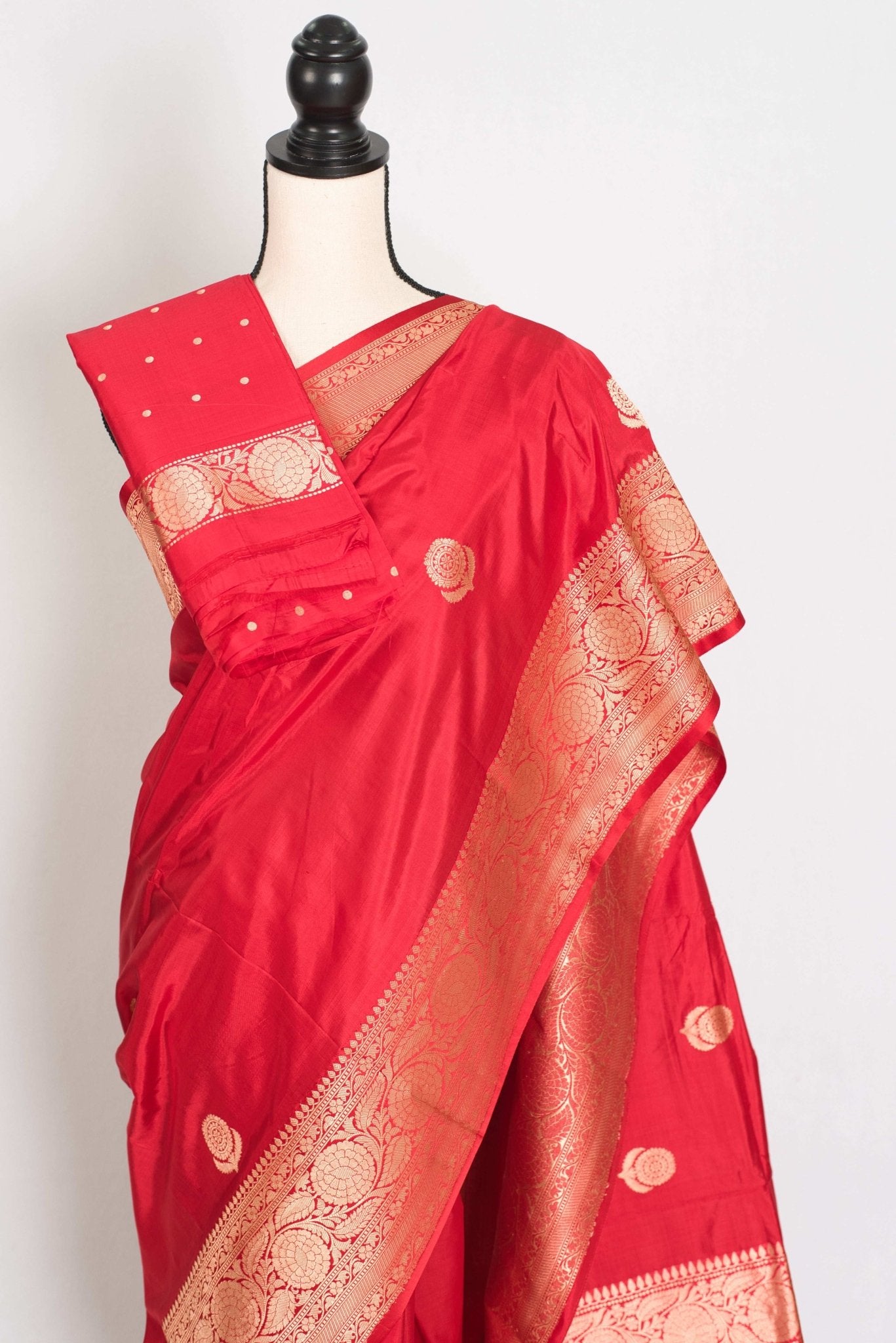 Maya : Silk Mark Certified Bridal Katan Banarasi Silk Saree in Red and Gold - Saree Mandi