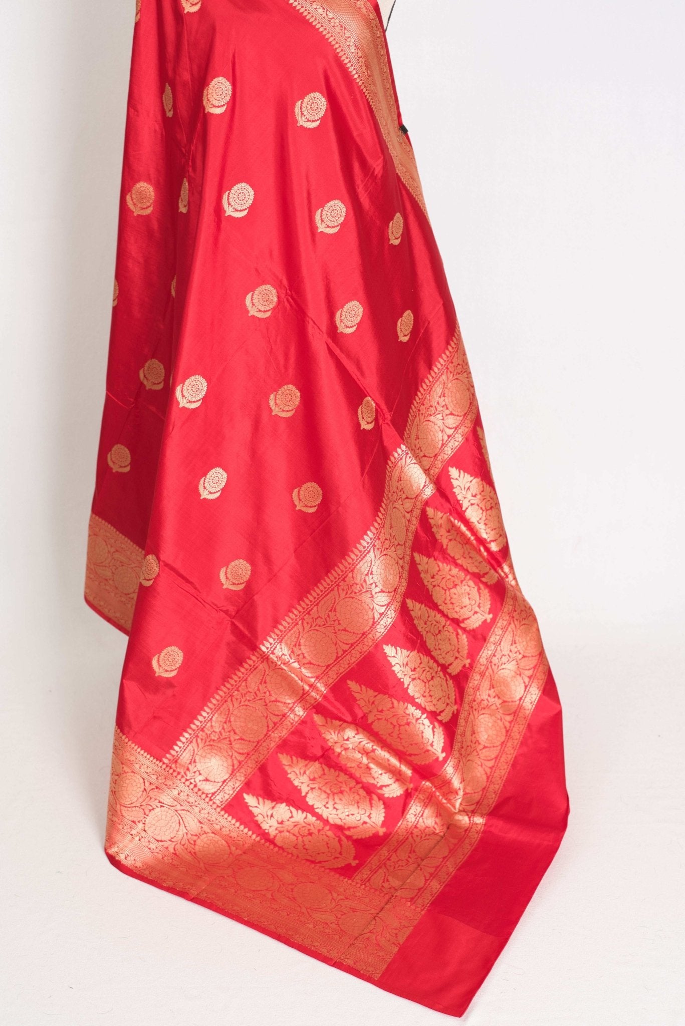 Maya : Silk Mark Certified Bridal Katan Banarasi Silk Saree in Red and Gold - Saree Mandi