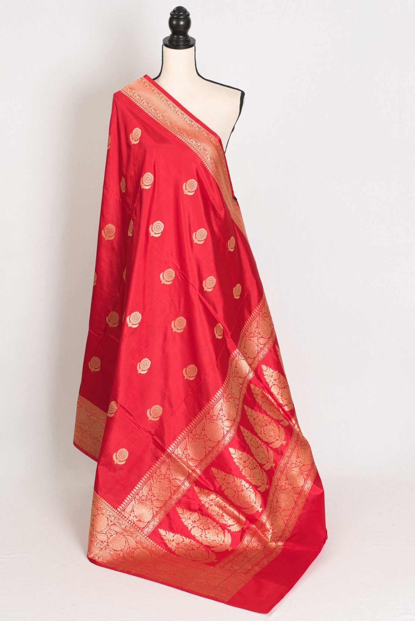Maya : Silk Mark Certified Bridal Katan Banarasi Silk Saree in Red and Gold - Saree Mandi