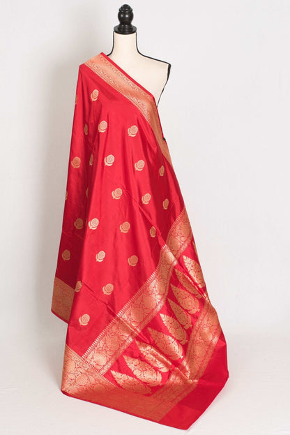 Maya : Silk Mark Certified Bridal Katan Banarasi Silk Saree in Red and Gold - Saree Mandi