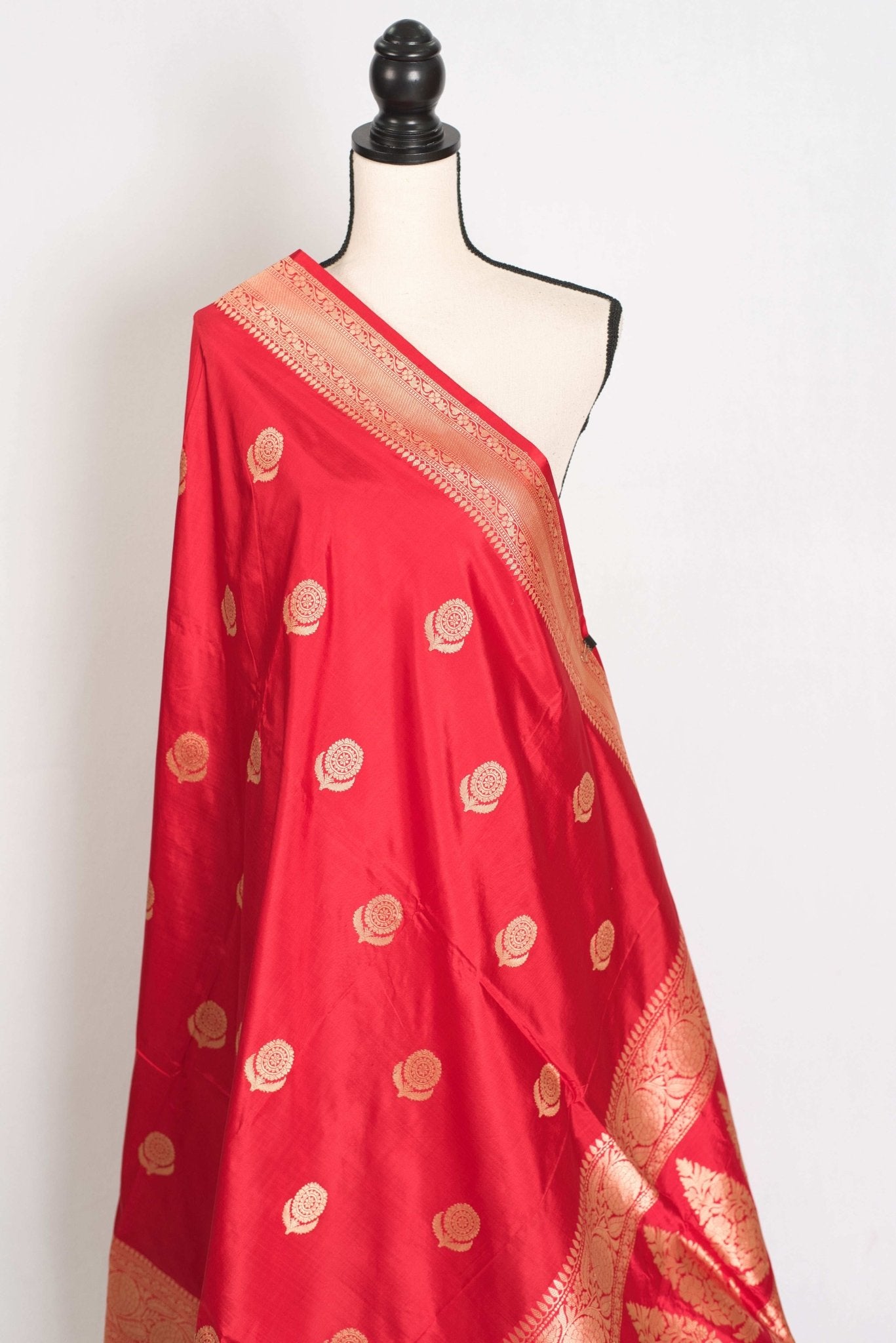 Maya : Silk Mark Certified Bridal Katan Banarasi Silk Saree in Red and Gold - Saree Mandi