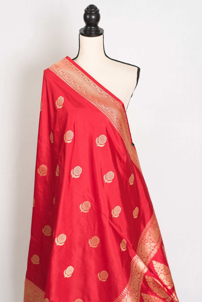 Maya : Silk Mark Certified Bridal Katan Banarasi Silk Saree in Red and Gold - Saree Mandi