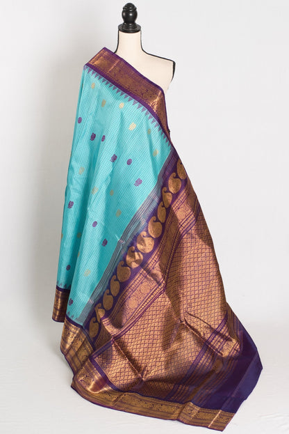 Mayuri: Handwoven Checks Gadwal Silk Saree with Purple Kanji Border and Pallu - Saree Mandi