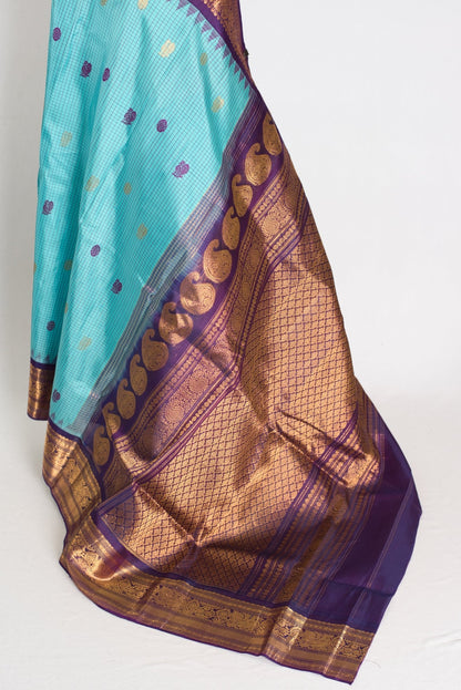 Mayuri: Handwoven Checks Gadwal Silk Saree with Purple Kanji Border and Pallu - Saree Mandi