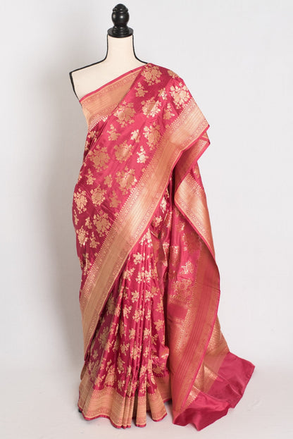 Mehuli: Silk Mark Certified Dusty Pink Bridal Banarasi Silk Saree - Saree Mandi
