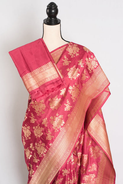 Mehuli: Silk Mark Certified Dusty Pink Bridal Banarasi Silk Saree - Saree Mandi