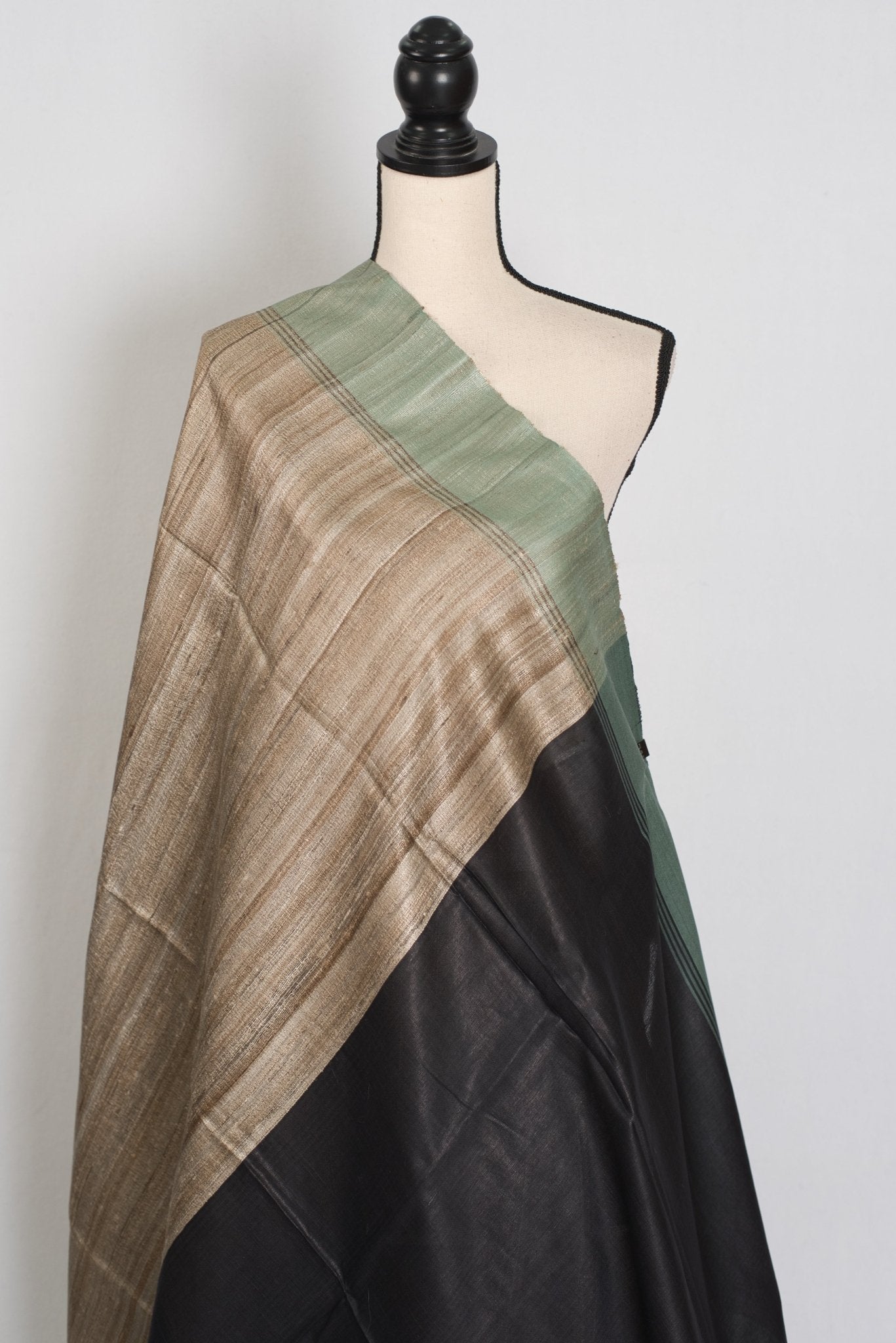 Minakshi: Natural Tan Ketiya Tussar Silk Saree with Ganga Jamuna Border - Saree Mandi