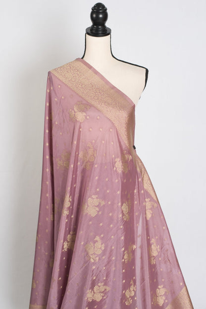 Mohini : English Purple Lightweight Semi Crepe Banarasi Saree - Saree Mandi