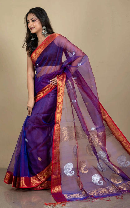 Semi Muslin Silk Banarasi Saree in Dual Shade of Purple.