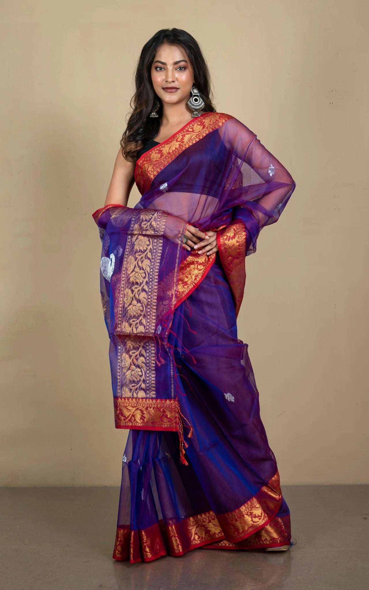 Semi Muslin Silk Banarasi Saree in Dual Shade of Purple.