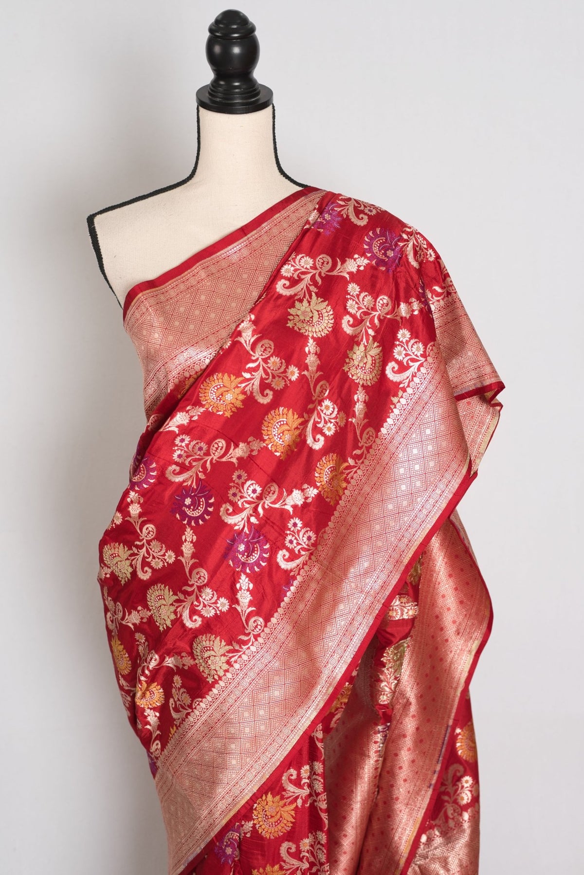 Dark Red Banarasi saree — pallu view