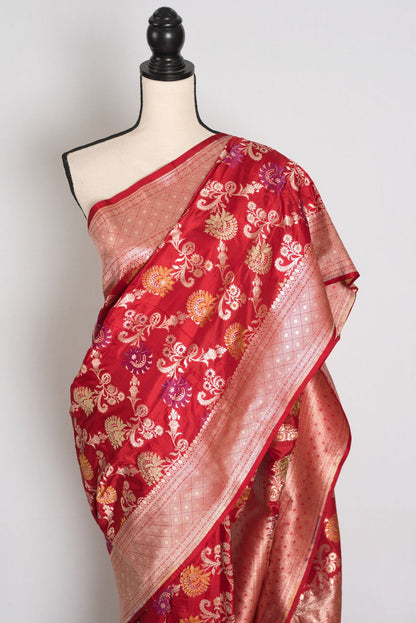 Dark Red Banarasi saree — pallu view