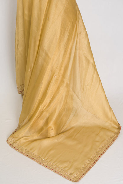 Nagma | Soft Tissue Gold Designer Saree with Hand Embroidery Border - Saree Mandi