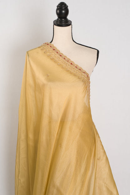 Nagma | Soft Tissue Gold Designer Saree with Hand Embroidery Border - Saree Mandi