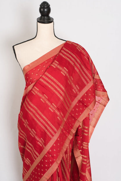 Naheed: Red Semi Georgette Banarasi Saree | Lightweight Bollywood Style - Saree Mandi