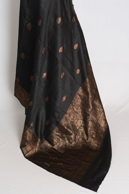 Black Banarasi saree — detail view