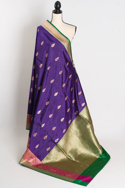 Nayana : Silk Mark Certified Purple Katan Banarasi Saree - Saree Mandi