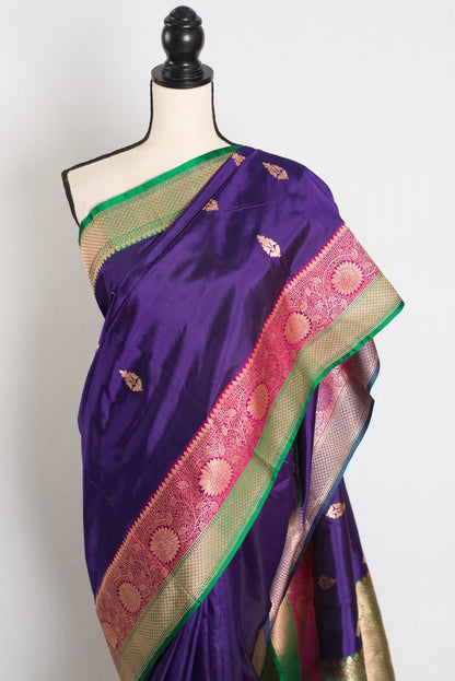 Nayana : Silk Mark Certified Purple Katan Banarasi Saree - Saree Mandi