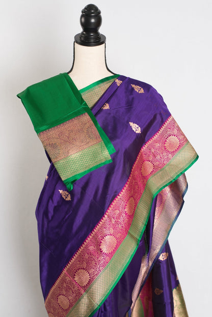 Nayana : Silk Mark Certified Purple Katan Banarasi Saree - Saree Mandi