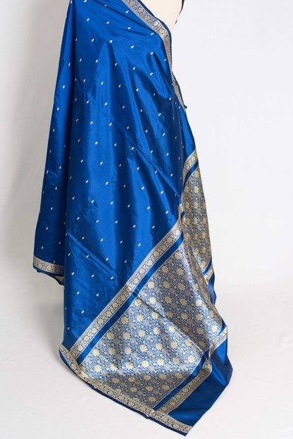 Neha : Certified Silk Banarasi Saree with Resham Work in Blue - Saree Mandi