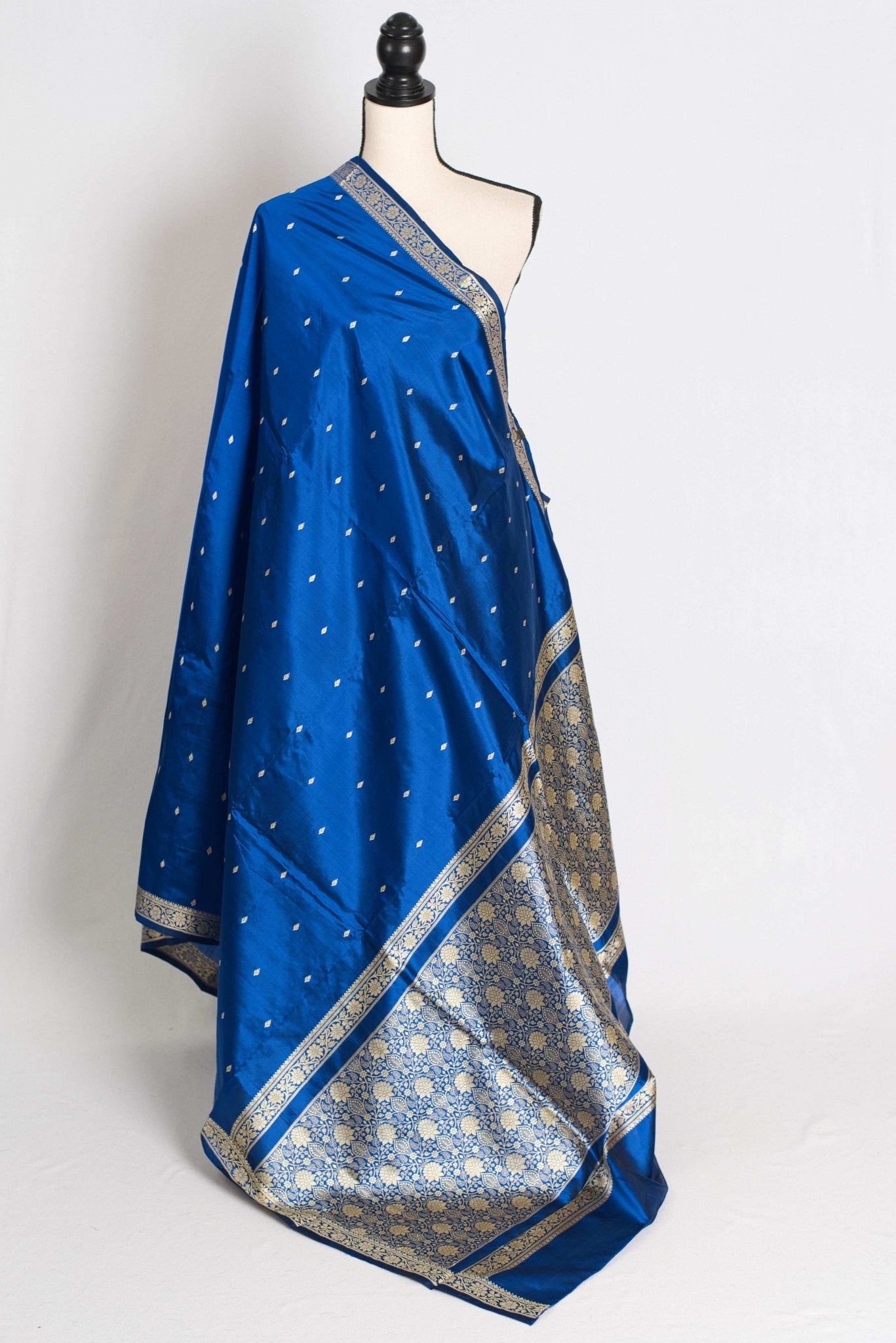 Neha : Certified Silk Banarasi Saree with Resham Work in Blue - Saree Mandi