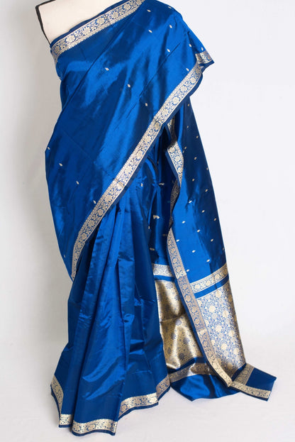 Neha : Certified Silk Banarasi Saree with Resham Work in Blue - Saree Mandi
