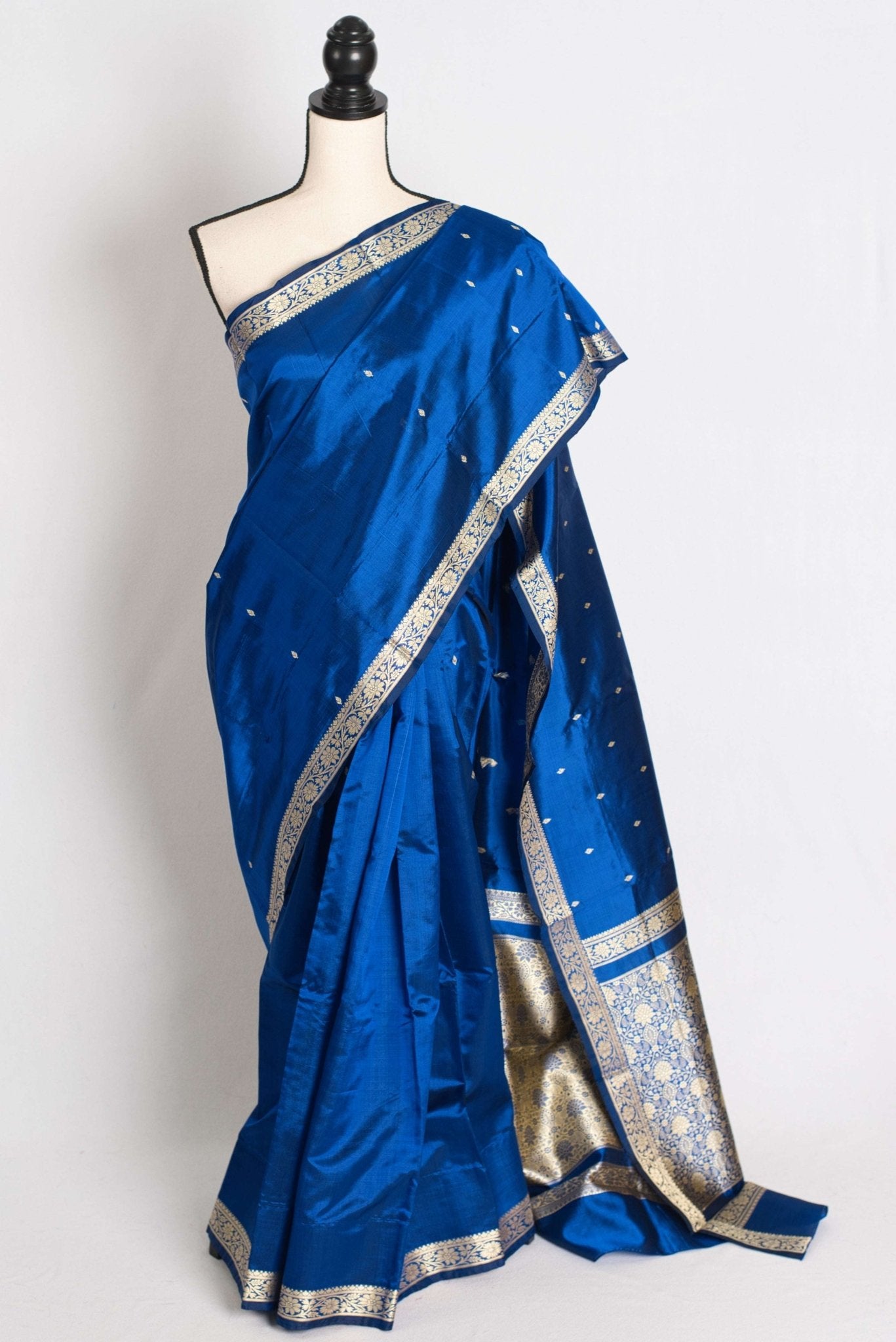 Neha : Certified Silk Banarasi Saree with Resham Work in Blue - Saree Mandi