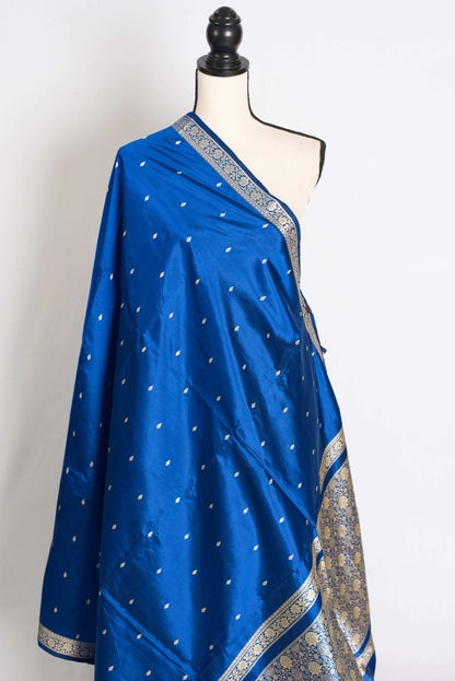 Neha : Certified Silk Banarasi Saree with Resham Work in Blue - Saree Mandi