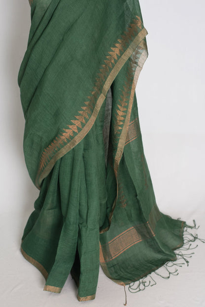 Forest Green Jamdani saree — pallu view