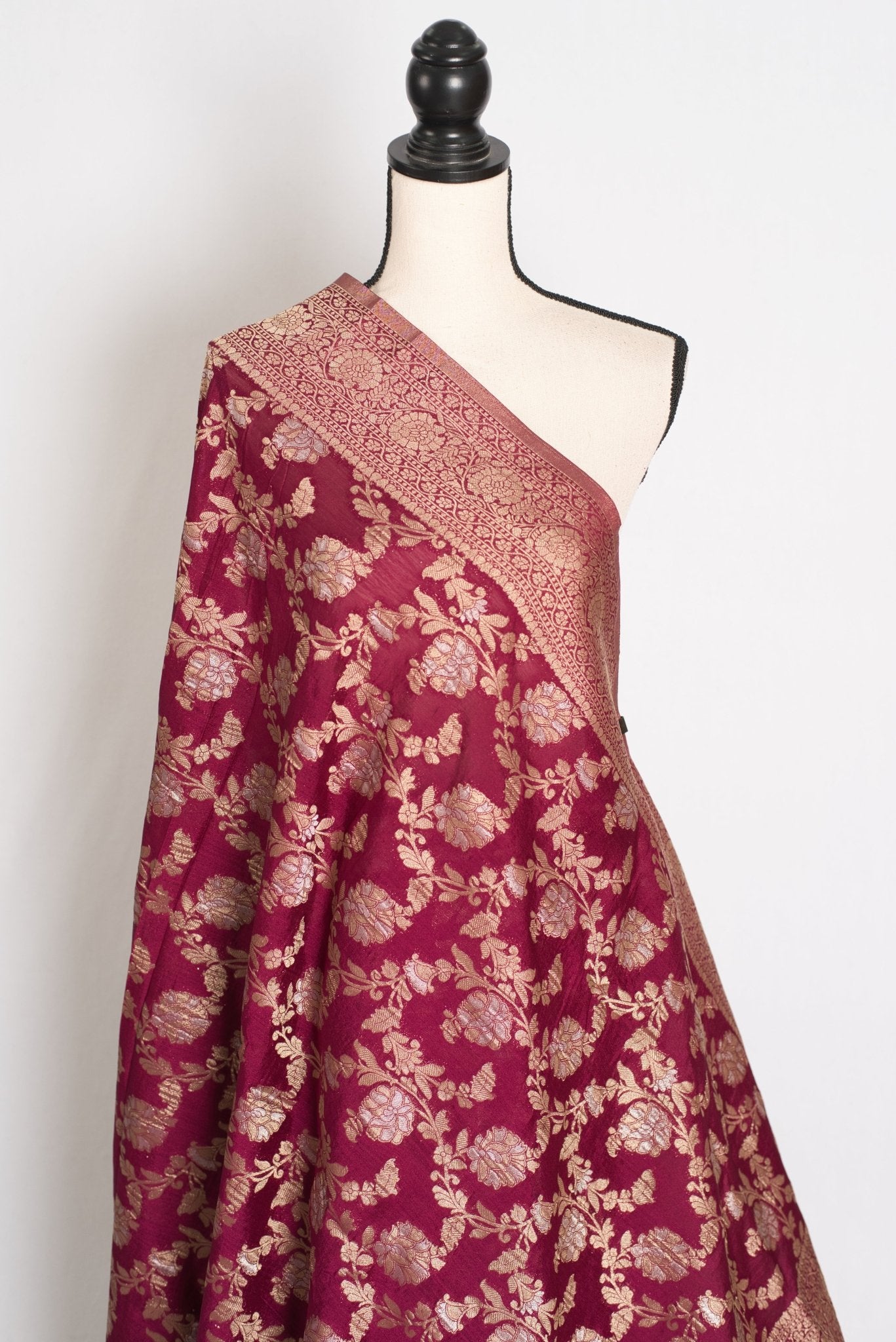 Nidhi : Sona Rupa Zari Semi Georgette Banarasi Saree | Size 40 Stitched Blouse - Saree Mandi