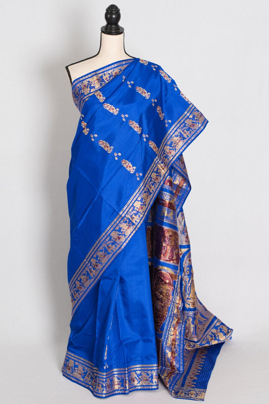 Nila | Royal Blue and Gold Handwoven Swarnachari Pure Silk Saree - Saree Mandi
