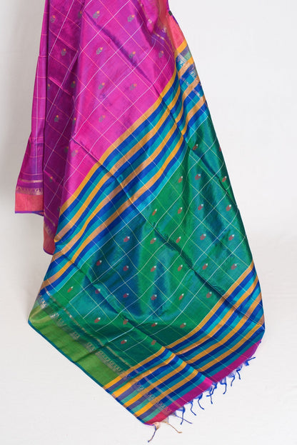 Nina : Lightweight Bishnupur Katan Silk Saree in Purple and Green - Saree Mandi