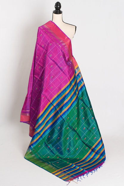 Nina : Lightweight Bishnupur Katan Silk Saree in Purple and Green - Saree Mandi