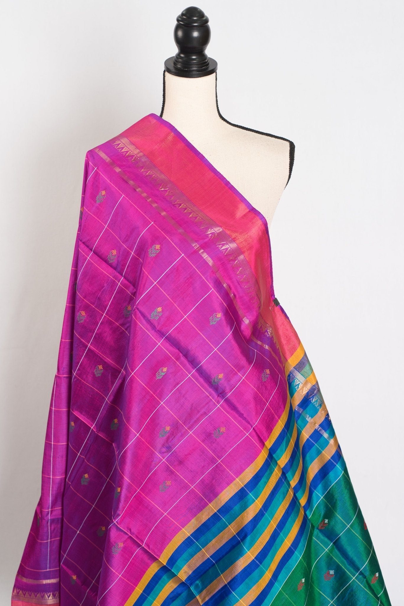 Nina : Lightweight Bishnupur Katan Silk Saree in Purple and Green - Saree Mandi