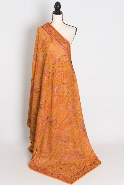 Nirja : Orange Georgette Saree with Intricate Kashmiri Peacock Embroidery - Saree Mandi