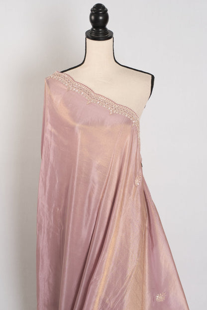 Noor | Soft Tissue Pastel Mauve Designer Saree with Handwork Pearl Border - Saree Mandi