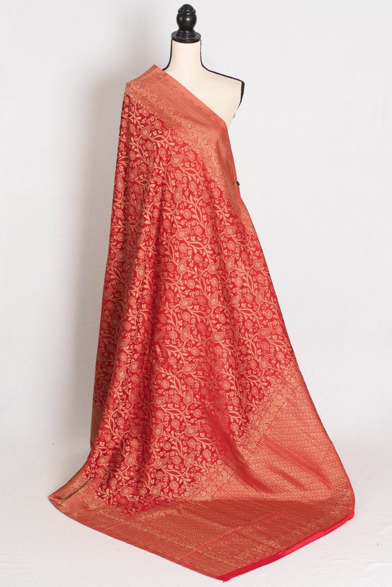 Pari : Red & Gold Jaal Banarasi Semi Georgette Saree - Saree Mandi