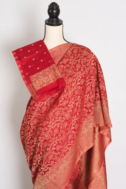 Pari : Red & Gold Jaal Banarasi Semi Georgette Saree - Saree Mandi
