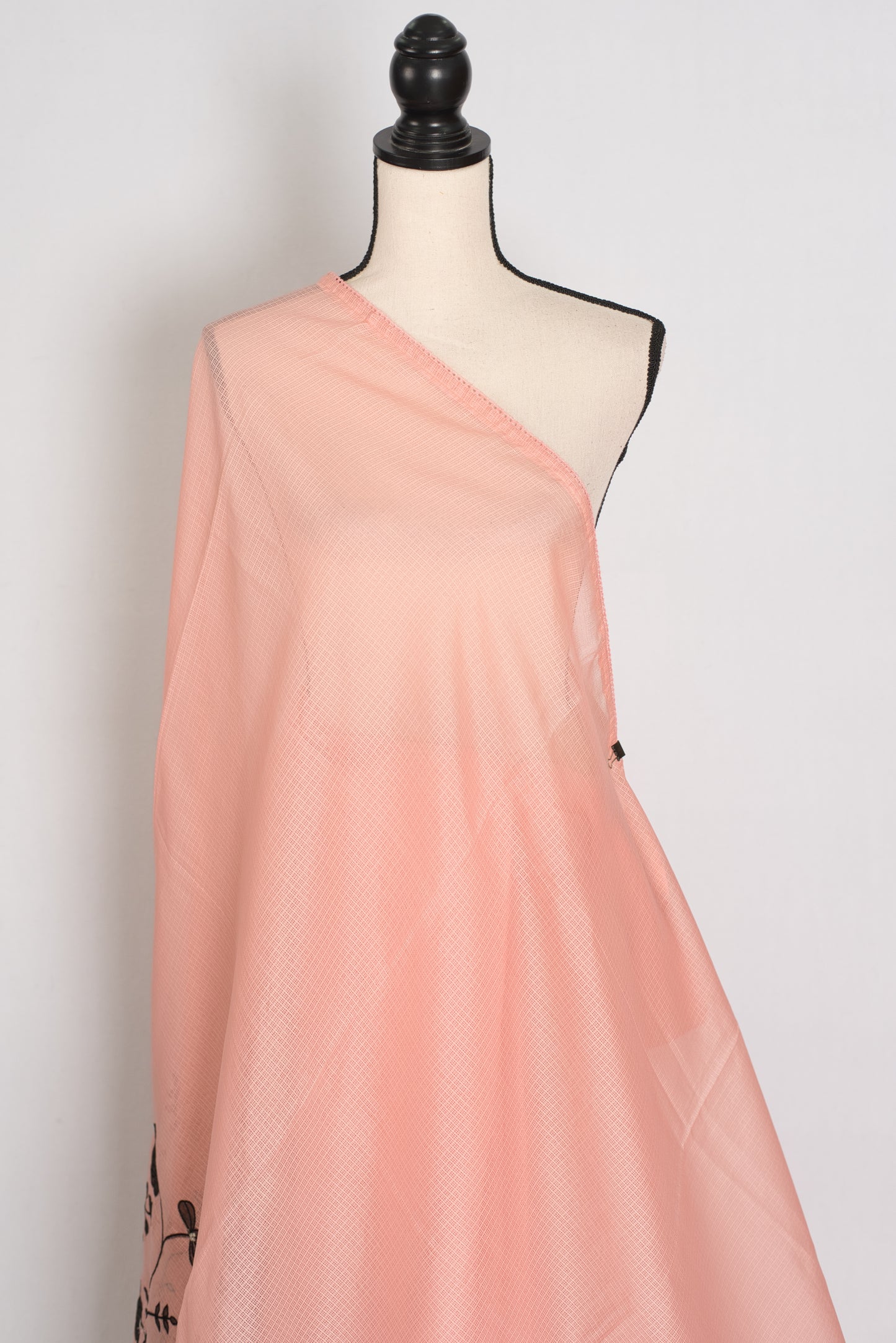 Mandira | Soft Peach & Black Semi Kota Silk Saree | Floral Appliqué image 5