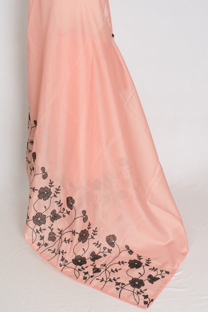 Mandira | Soft Peach & Black Semi Kota Silk Saree | Floral Appliqué image 6