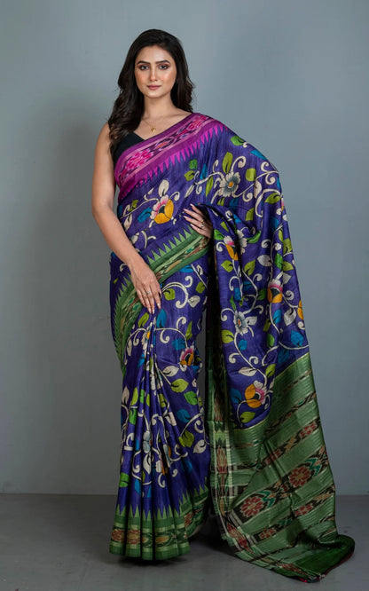 Hand Painted Kalamkari On Sambalpuri Tussar Saree in Purple