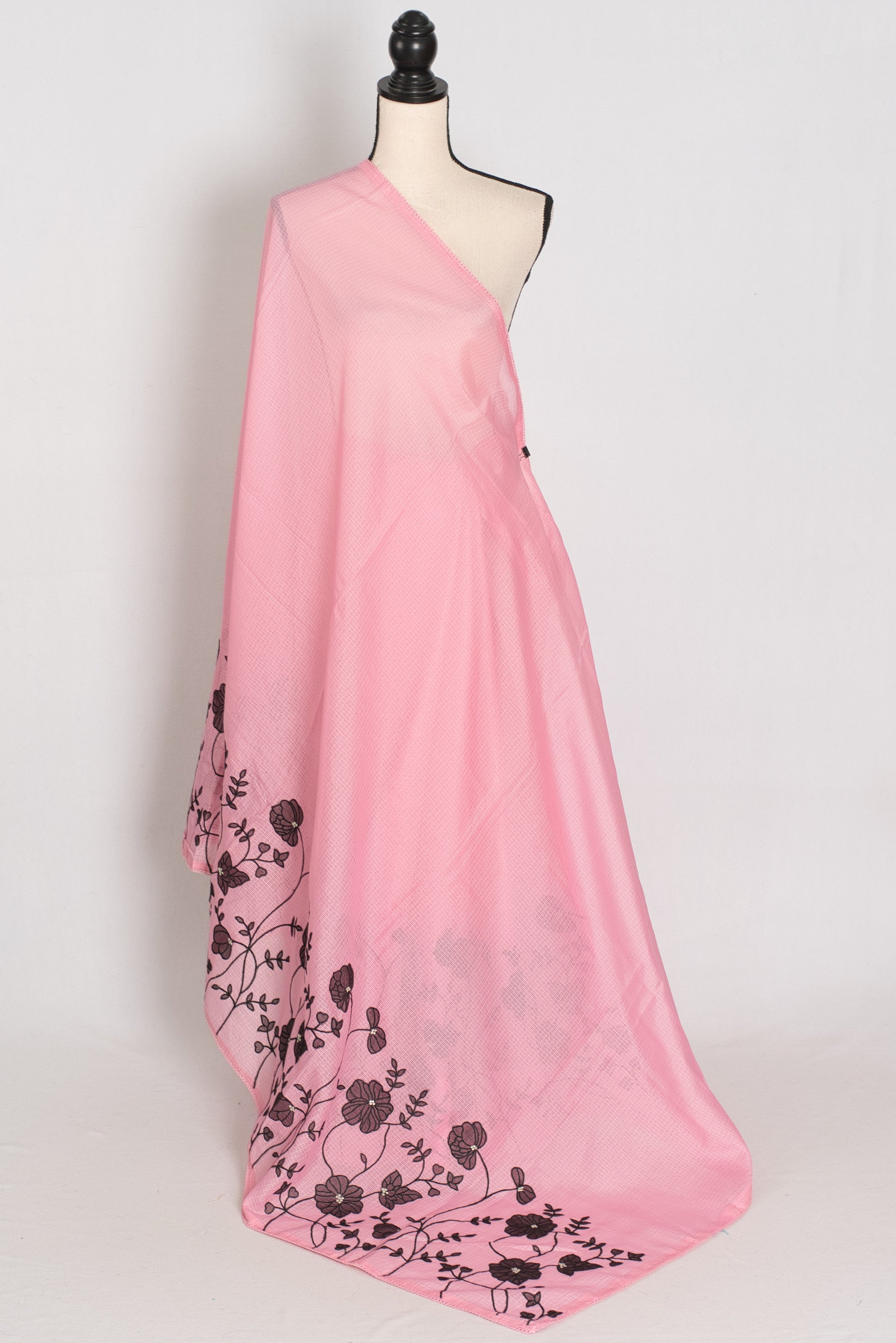 Neha | Pink Semi Kota Silk Saree with Appliqué Work & Machine Embroidery image 4