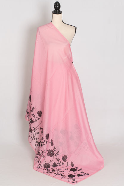 Neha | Pink Semi Kota Silk Saree with Appliqué Work & Machine Embroidery image 4
