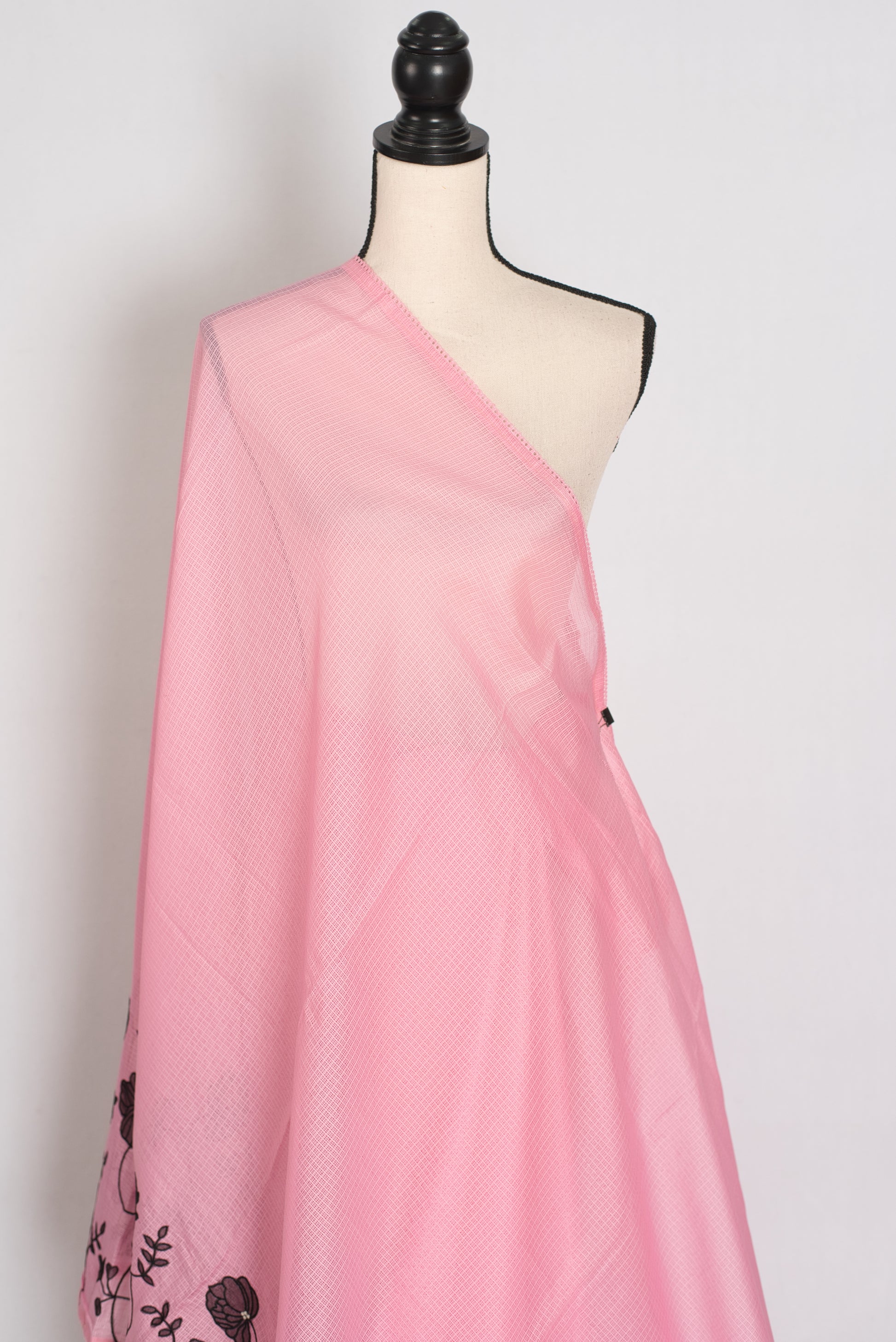 Neha | Pink Semi Kota Silk Saree with Appliqué Work & Machine Embroidery image 5