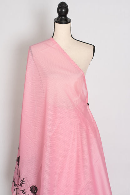 Neha | Pink Semi Kota Silk Saree with Appliqué Work & Machine Embroidery image 5