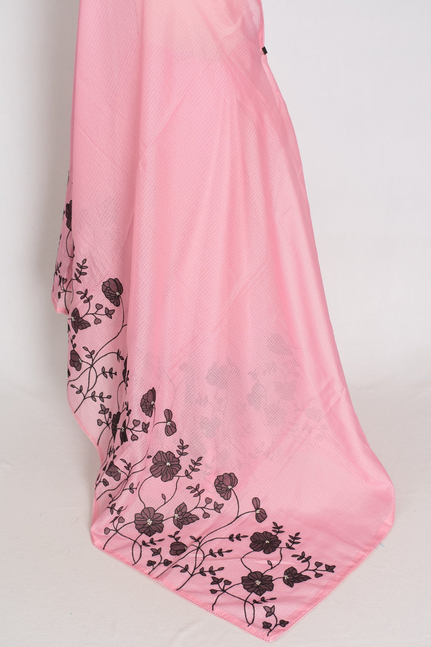 Neha | Pink Semi Kota Silk Saree with Appliqué Work & Machine Embroidery image 6