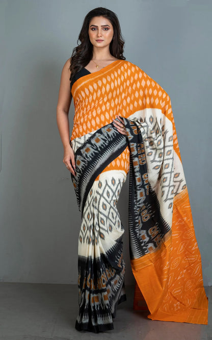 Mercerized Cotton Ikkat Pochampally Saree in Orange.