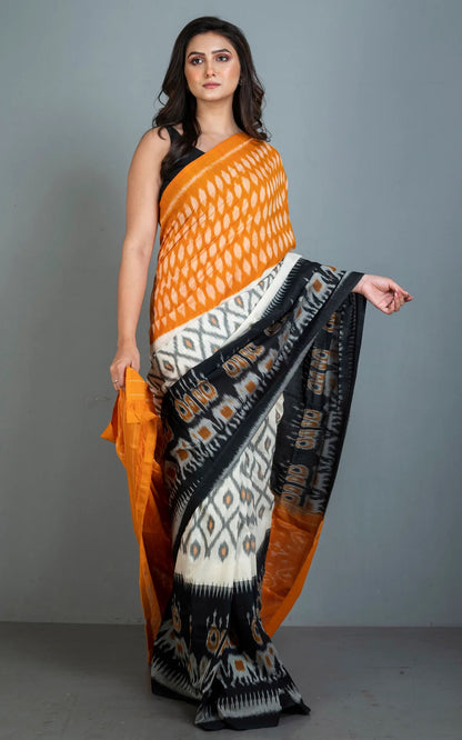 Mercerized Cotton Ikkat Pochampally Saree in Orange.